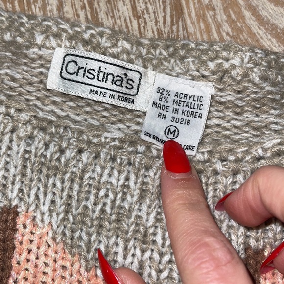 Vintage Christine tan peach brown sweater medium shoulder pads - Picture 3 of 4